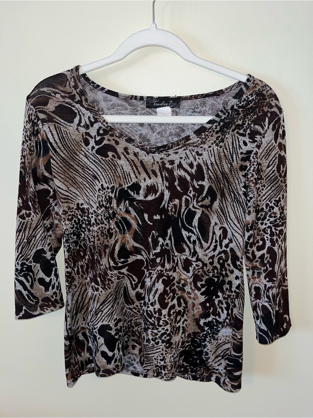 Women's Animal Print Scoop Neck Top - Brown Multi